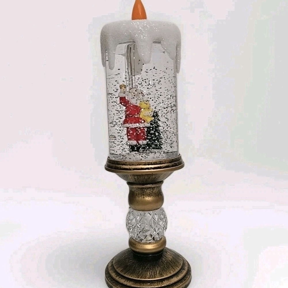 Christmas Snow Globe Lighted Santa W/bear Flameless Candle Battery Operated